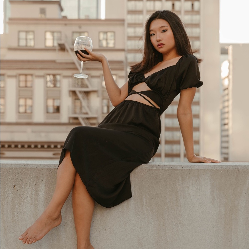 Black midi dress with cutouts